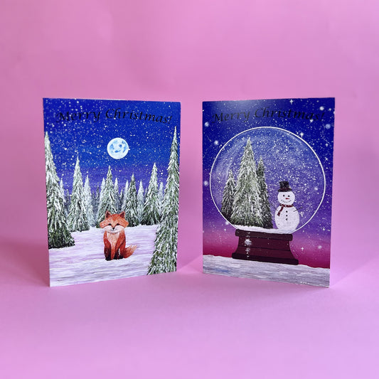 Christmas Card Pack, 2023 Designs, Acrylic Painting Christmas Cards Set, Snowglobe Card, Fox Card