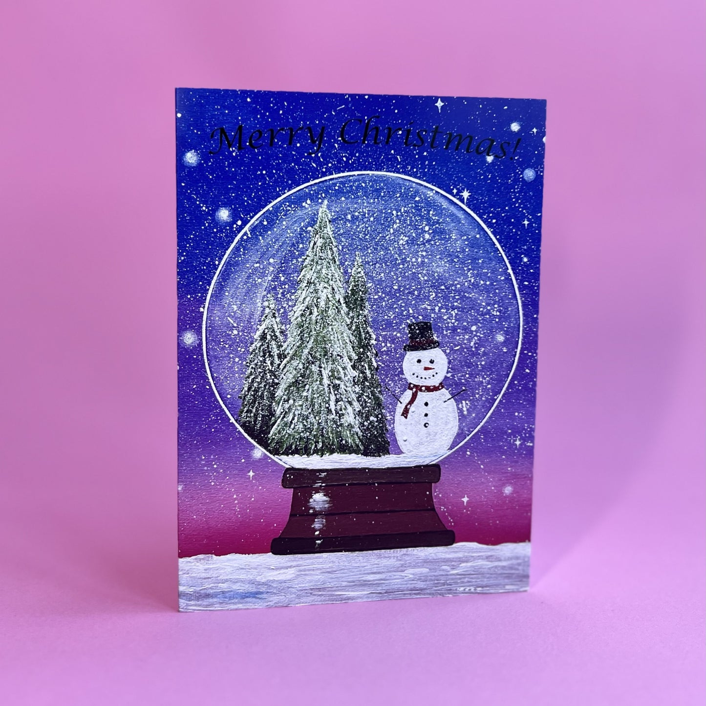 Christmas Snowglobe Card, Acrylic Painting Christmas Card, Snowman