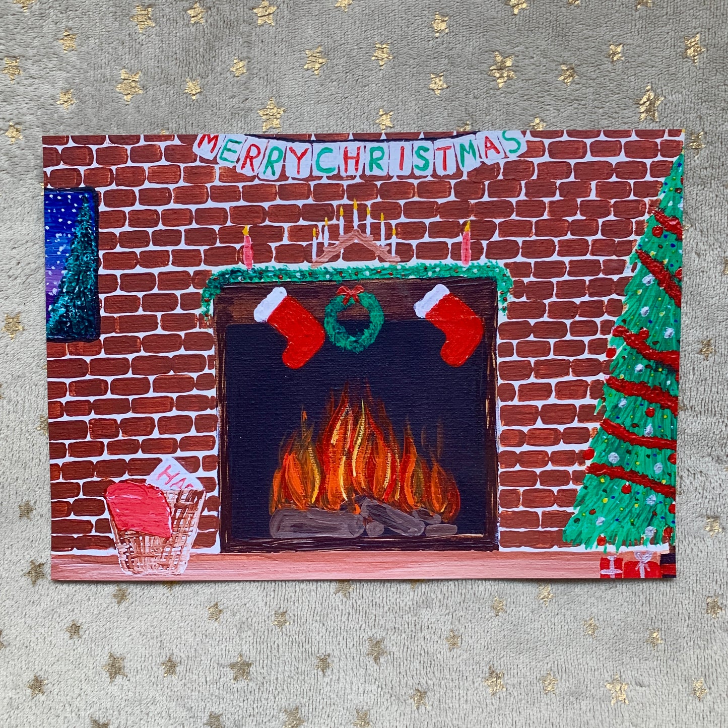Christmas Fireplace Art Print, Digital Download