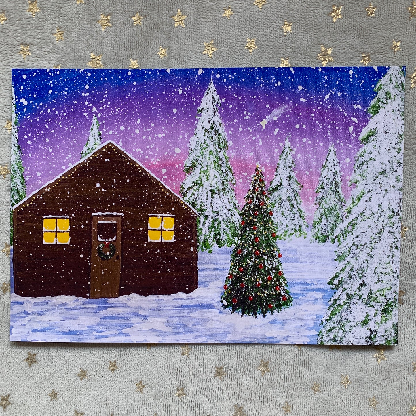Christmas Cabin Art Print, Digital Download