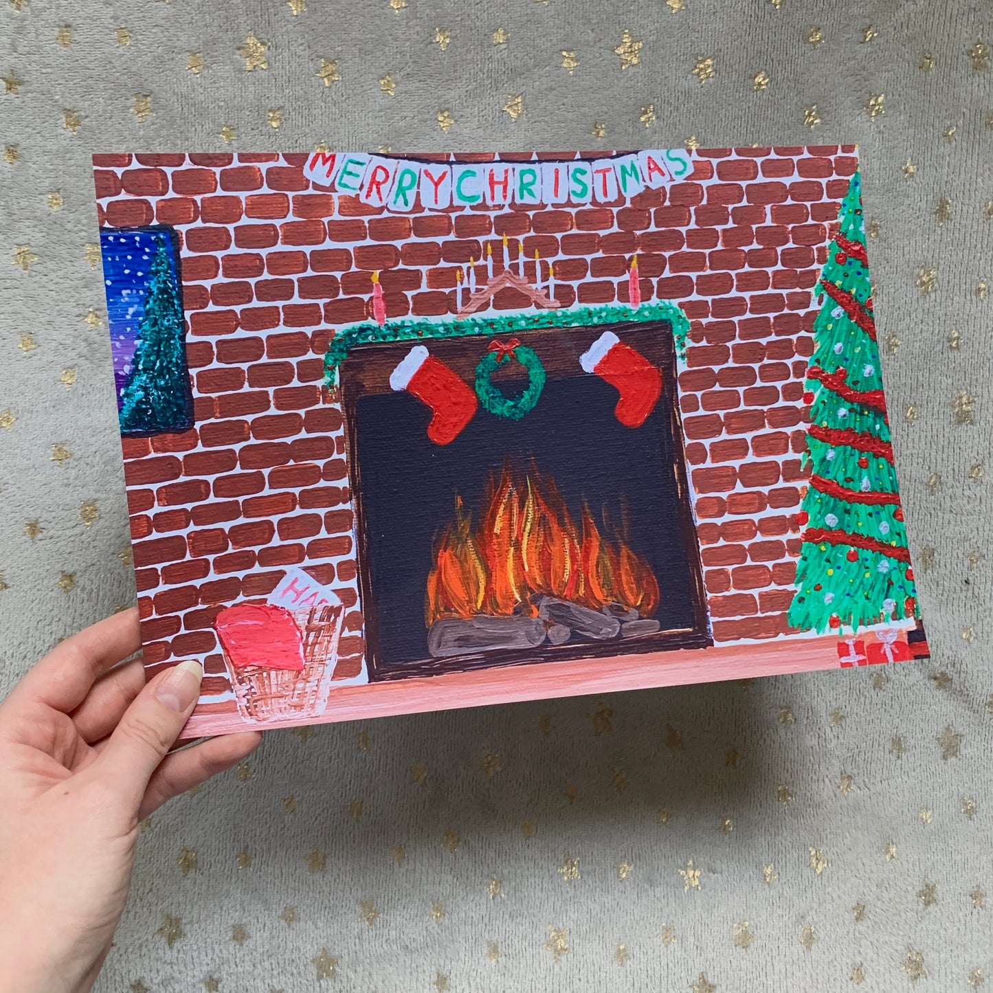 Christmas Fireplace Art Print, Digital Download
