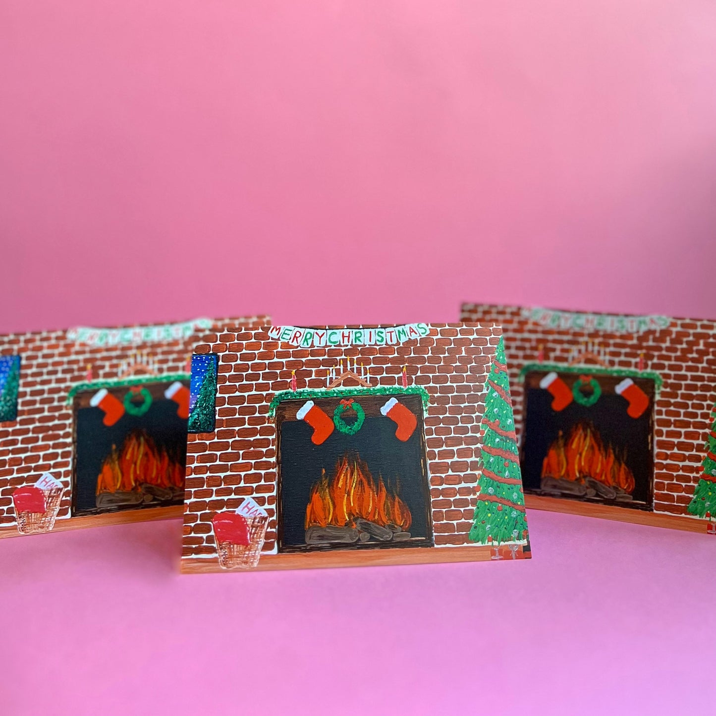 Fireplace Christmas Card, Acrylic Painting Card