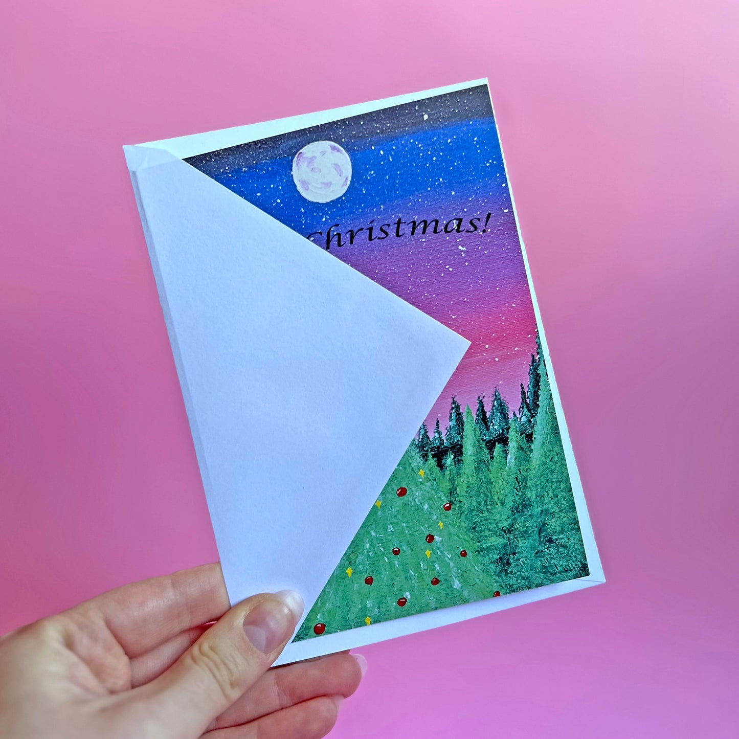 Christmas Tree Card, Acrylic Painting Christmas Card