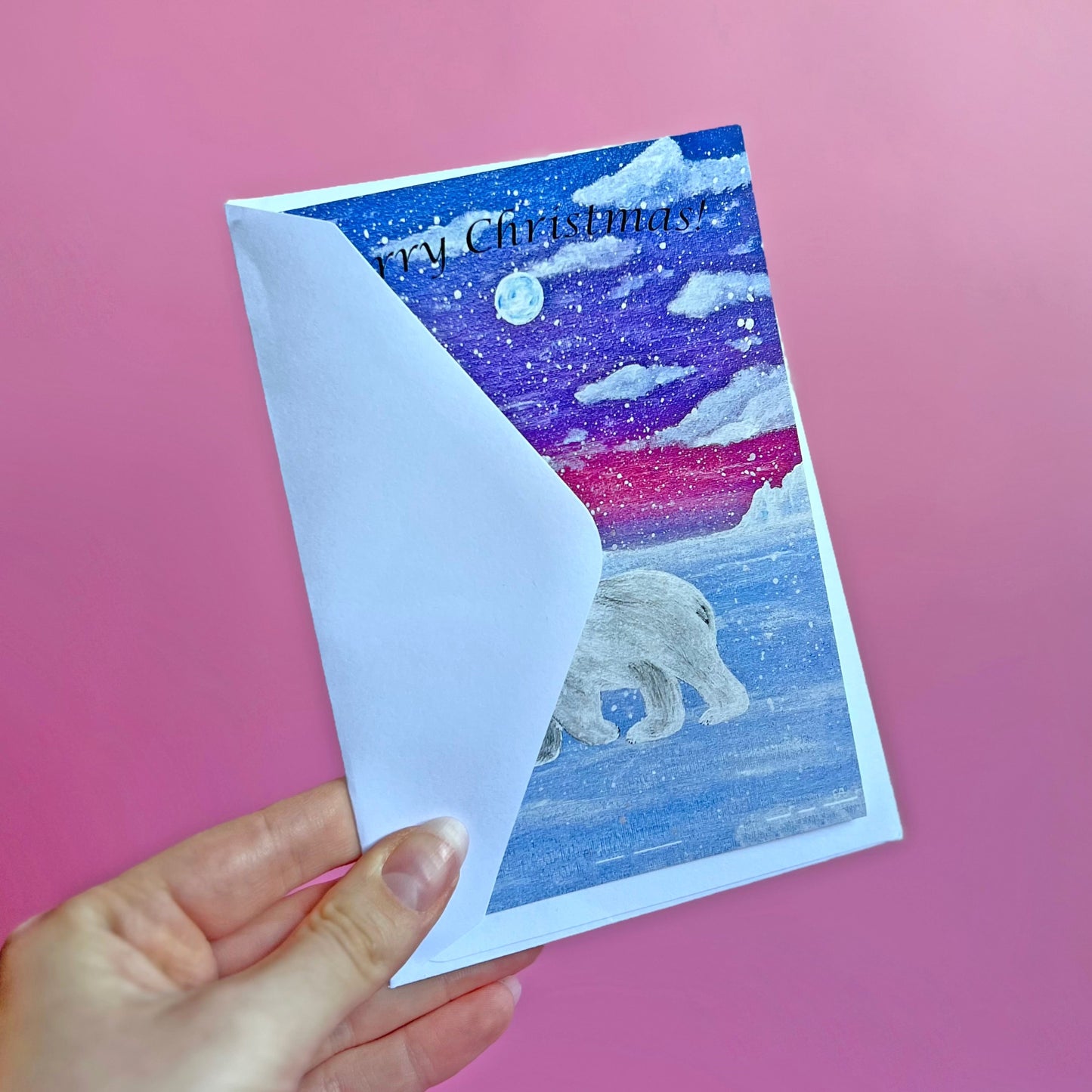 Christmas Polar Bear Card, Acrylic Painting Christmas Card