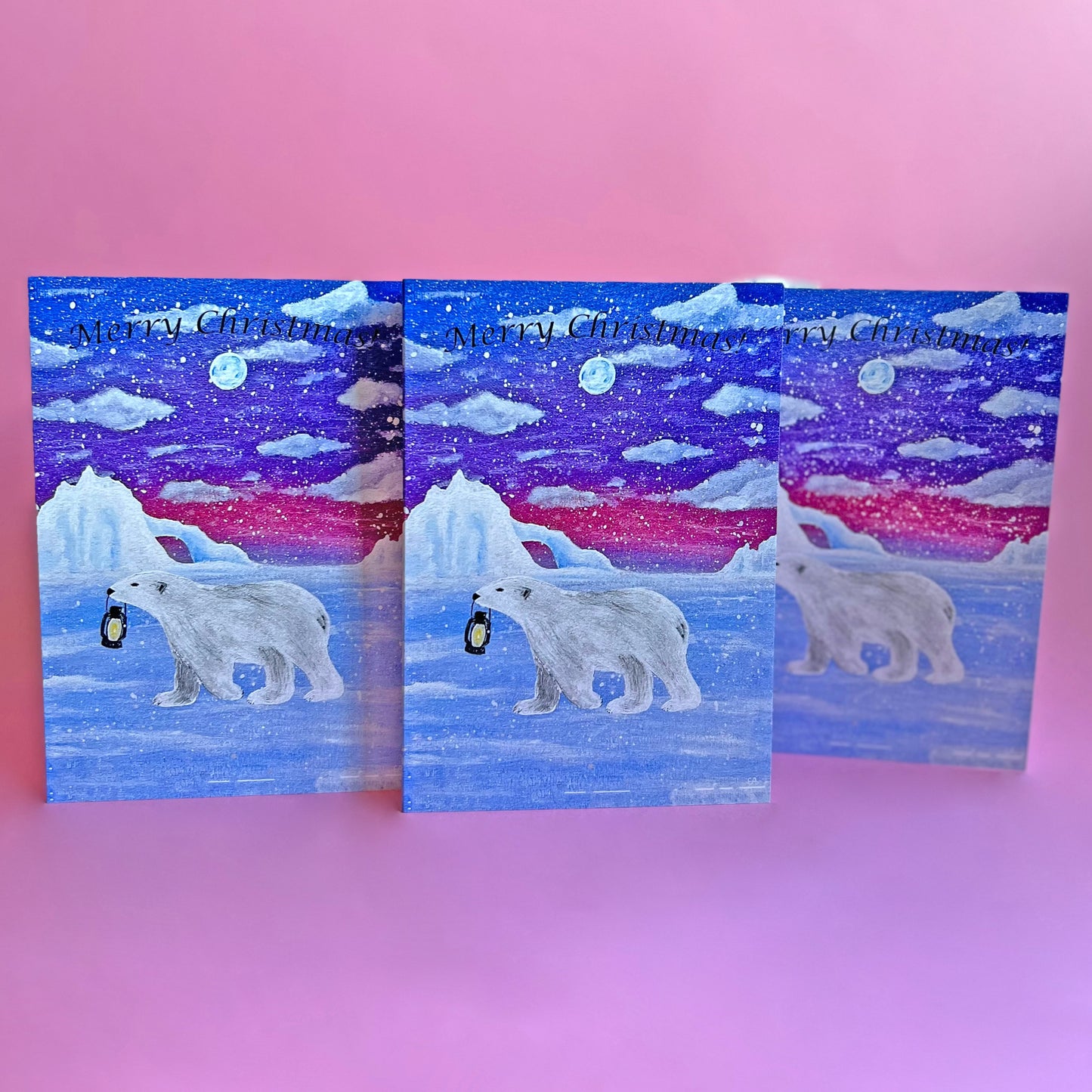 Christmas Polar Bear Card, Acrylic Painting Christmas Card