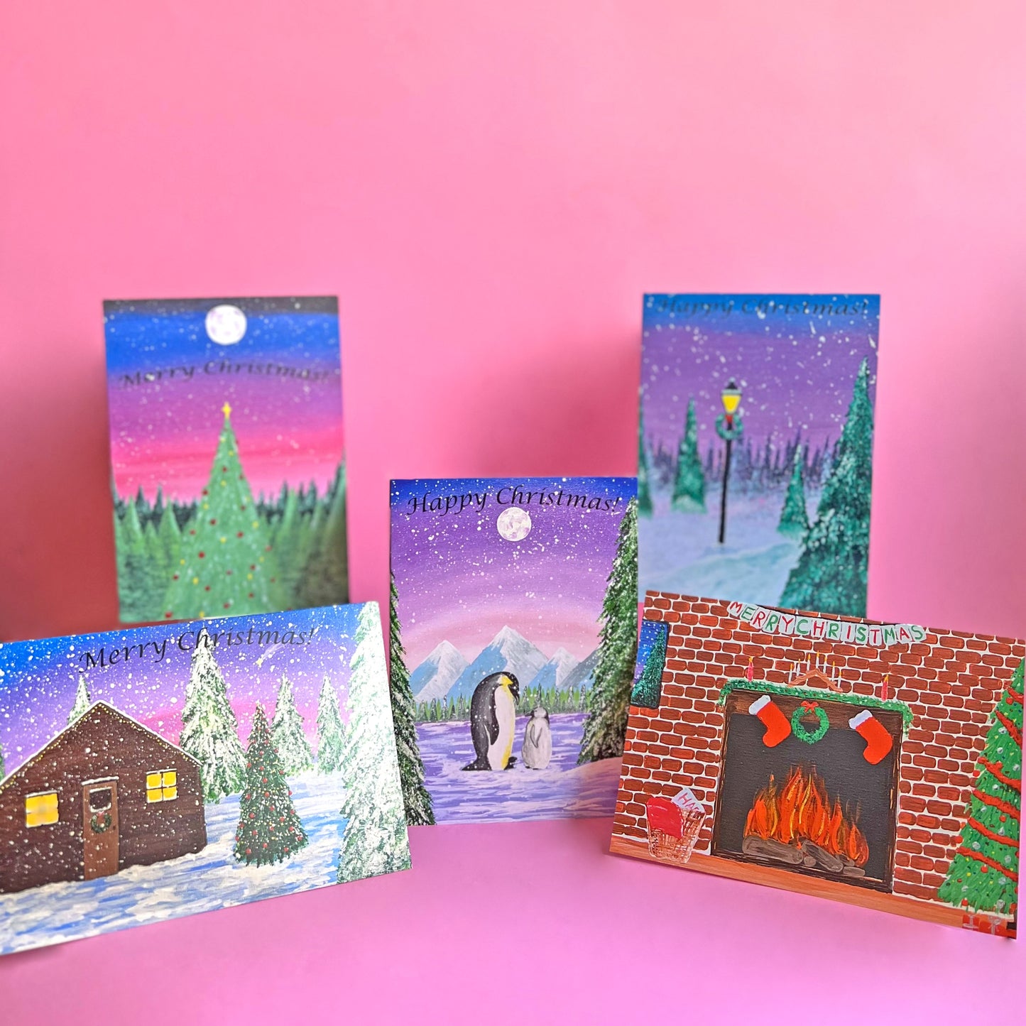 Christmas Cabin Card, Acrylic Painting Christmas Card
