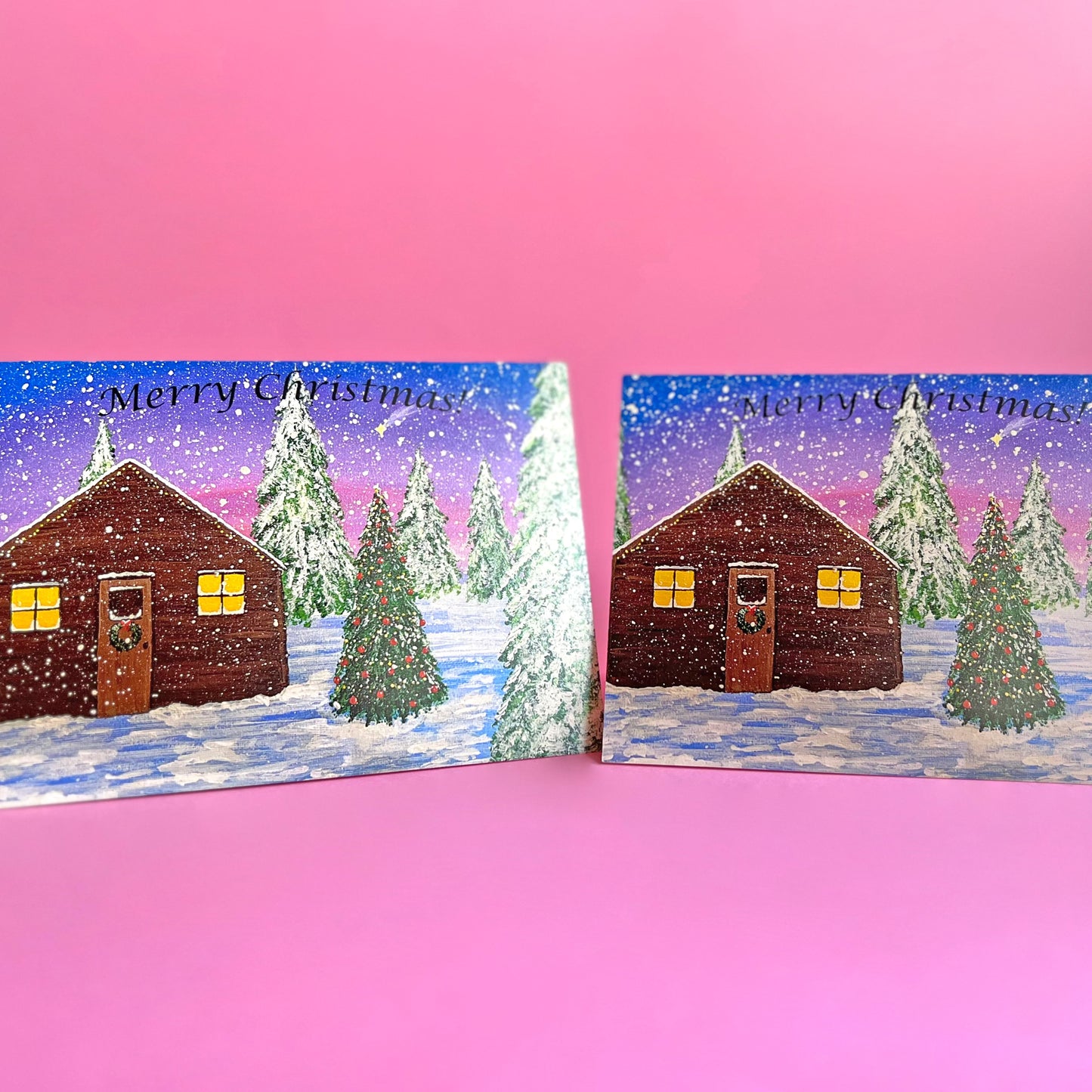 Christmas Cabin Card, Acrylic Painting Christmas Card