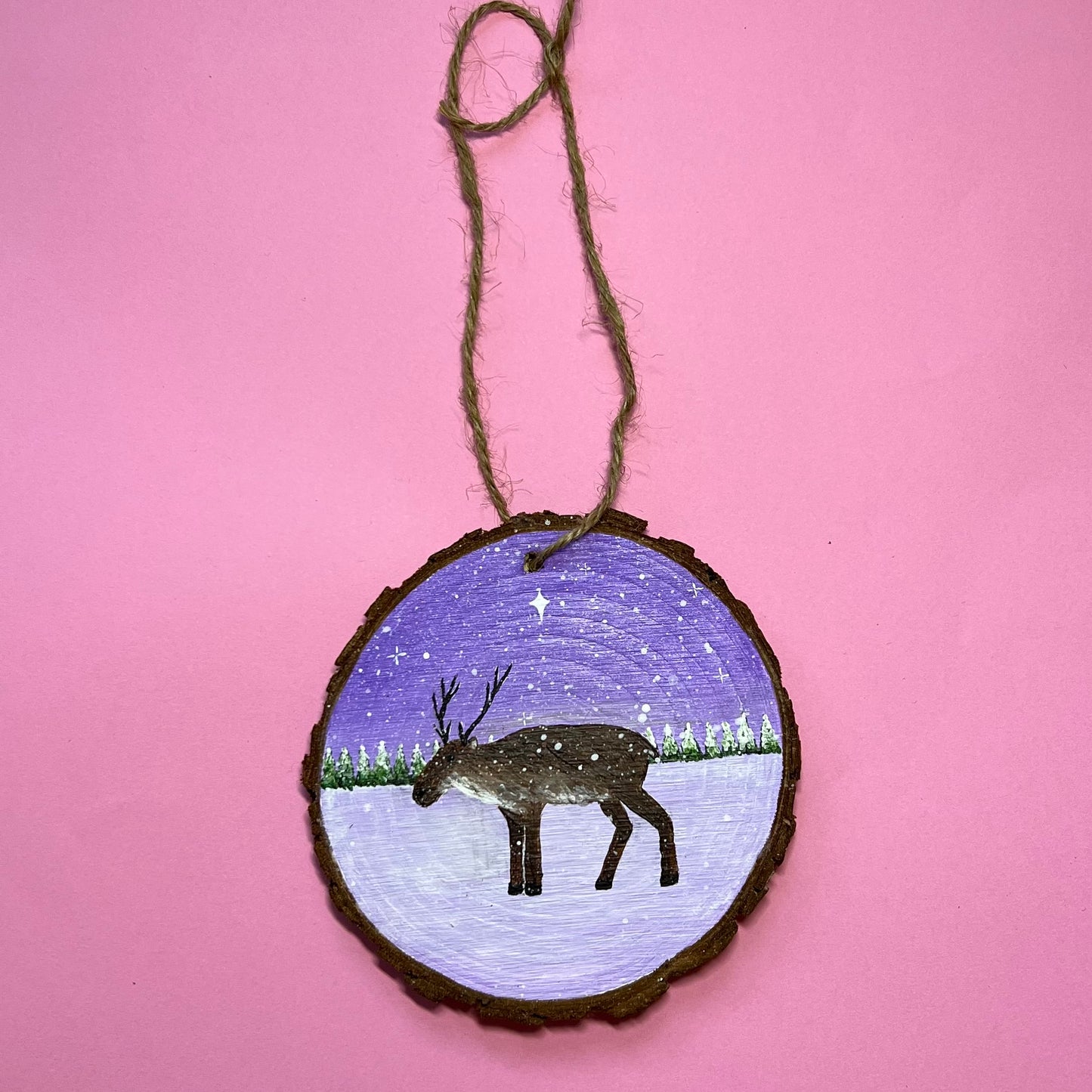 Reindeer Christmas Decoration, Hanging Wood Slice