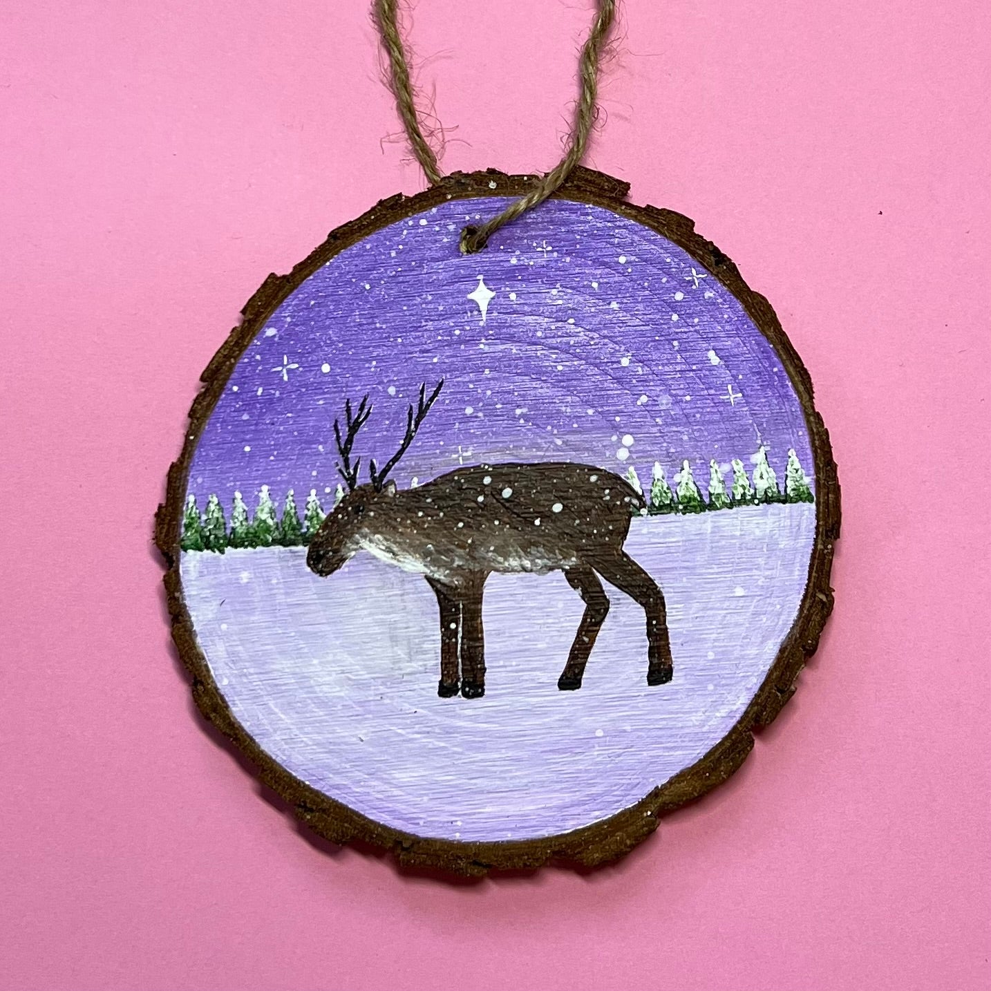 Reindeer Christmas Decoration, Hanging Wood Slice