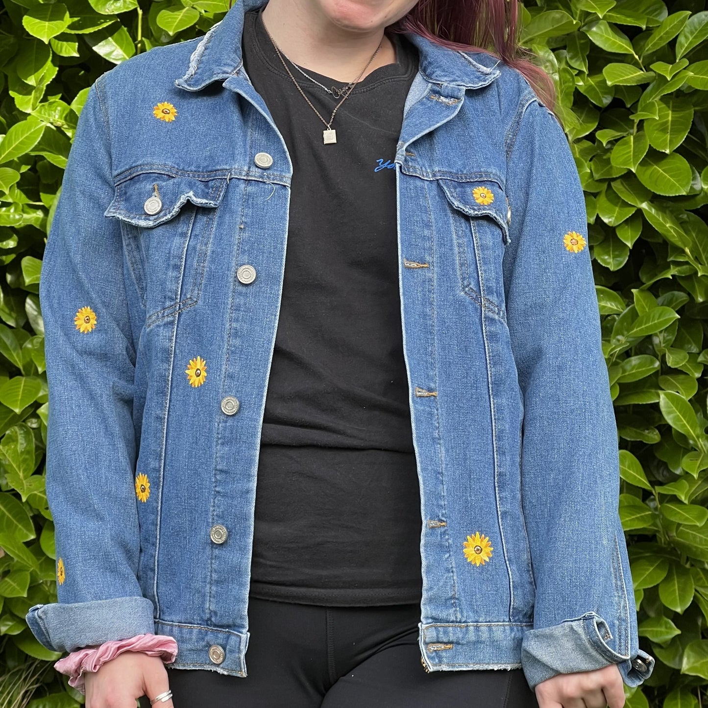 Mini Sunflowers Jacket, Custom Denim Jacket