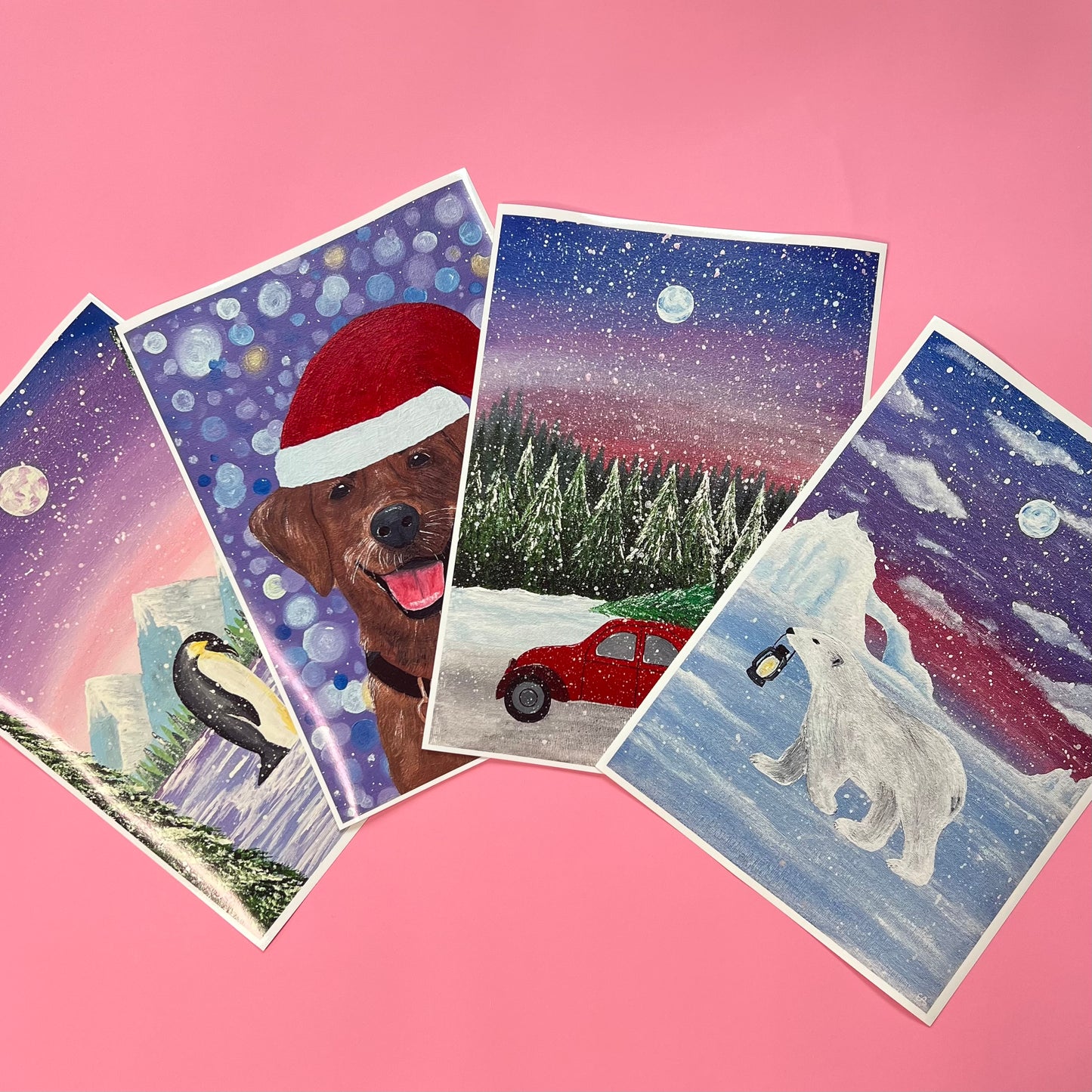 Red Car Christmas Art Print, Christmas Wall Art
