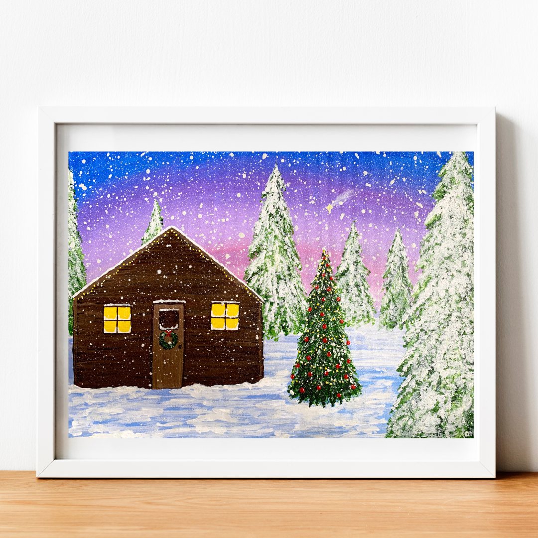 Christmas Cabin Art Print, Digital Download