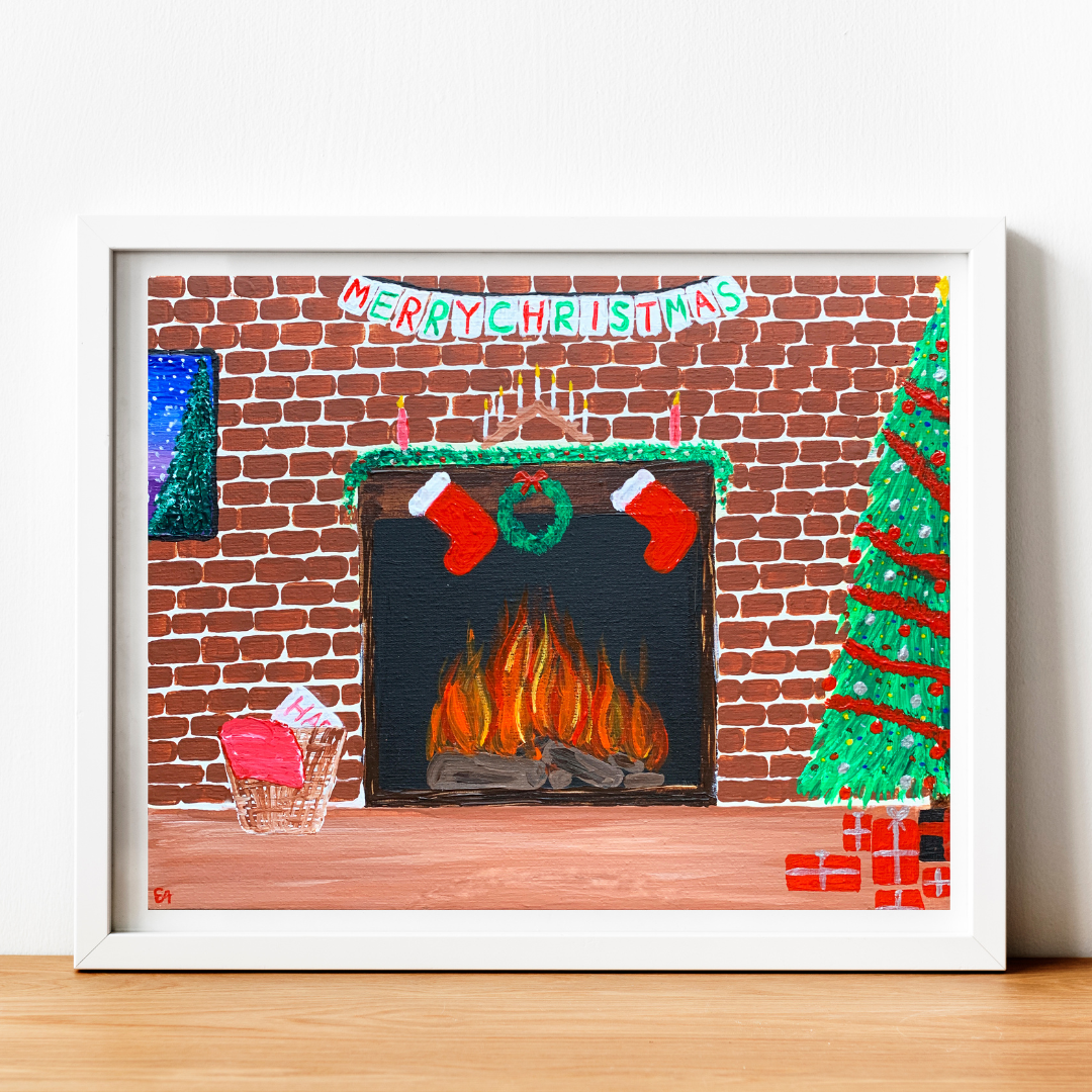 Christmas Fireplace Art Print, Digital Download