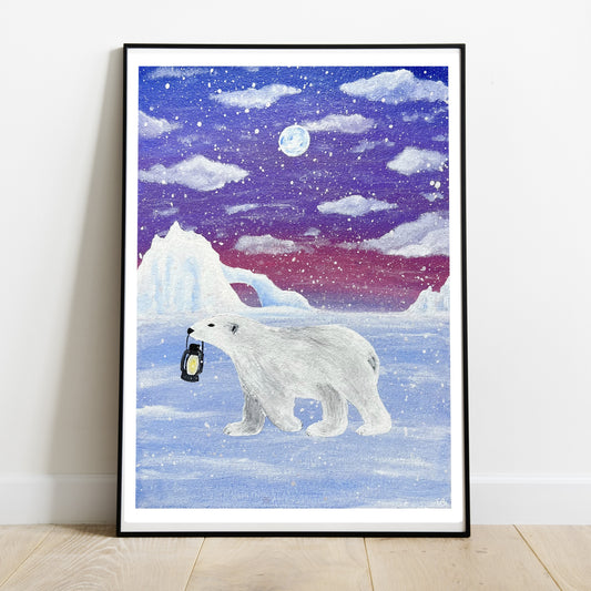 Polar Bear Art Print, Christmas Wall Art