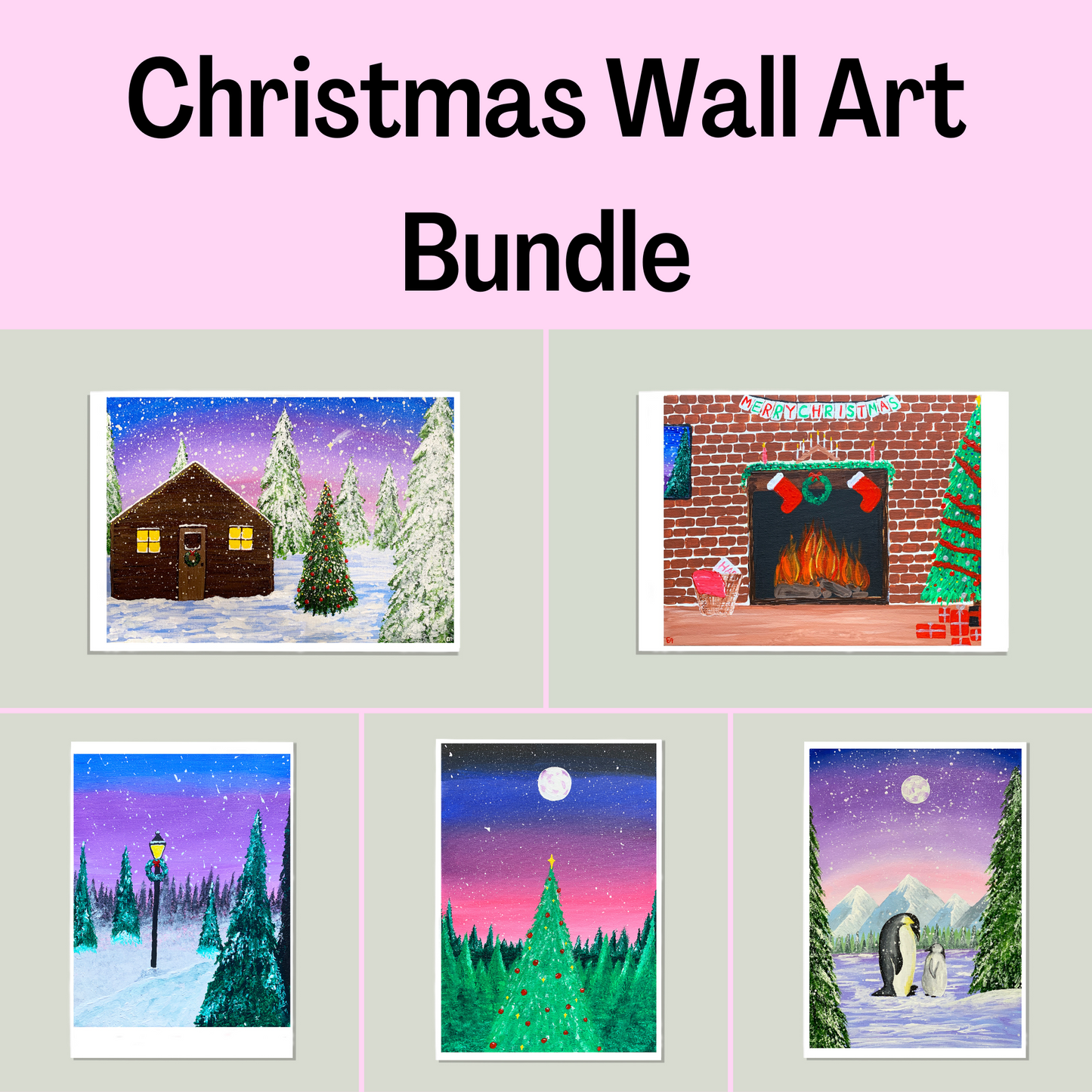 Christmas Art Print Bundle, Digital Download