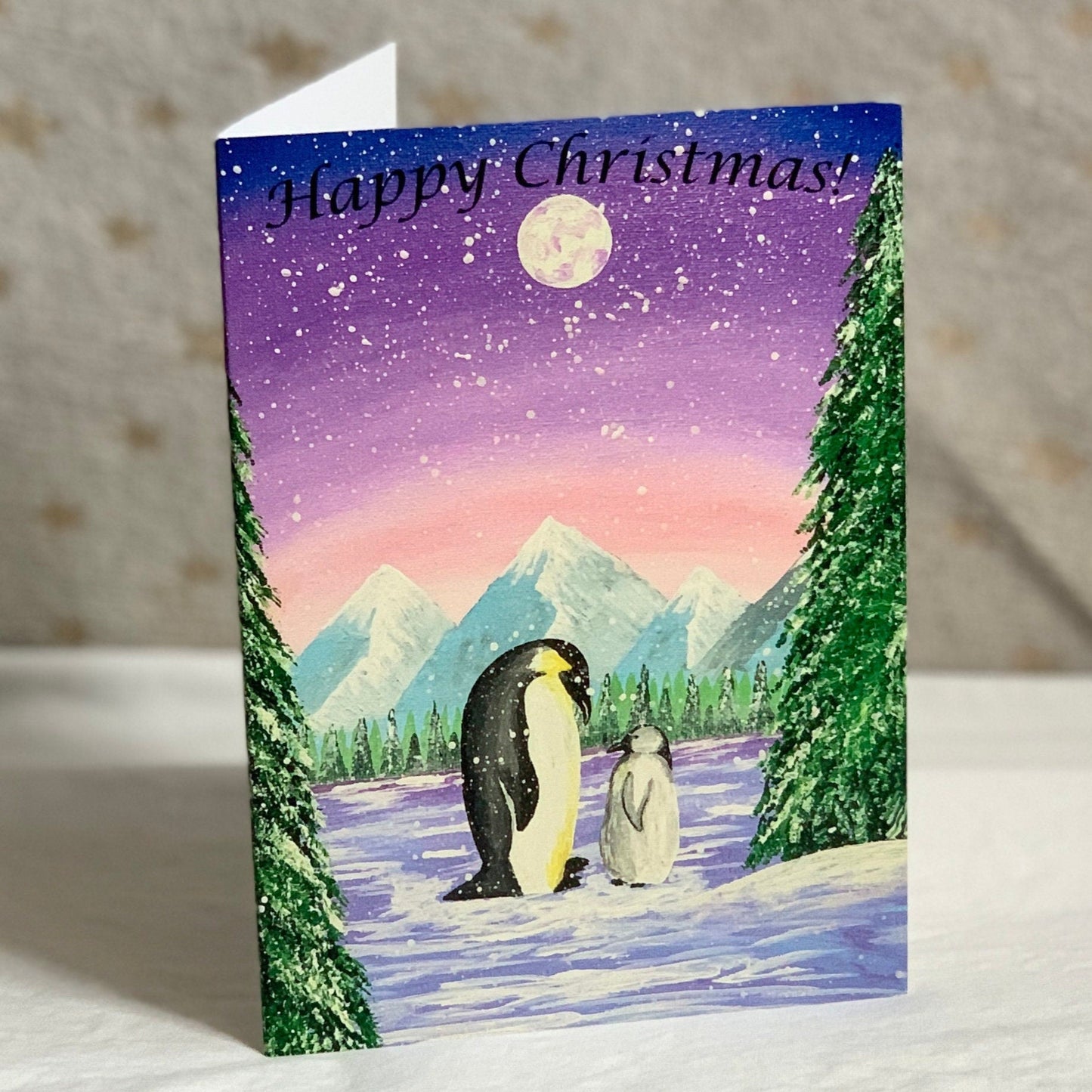 Penguin Christmas Bundle, Wood Slice, Christmas Card, Button Badge & Sticker