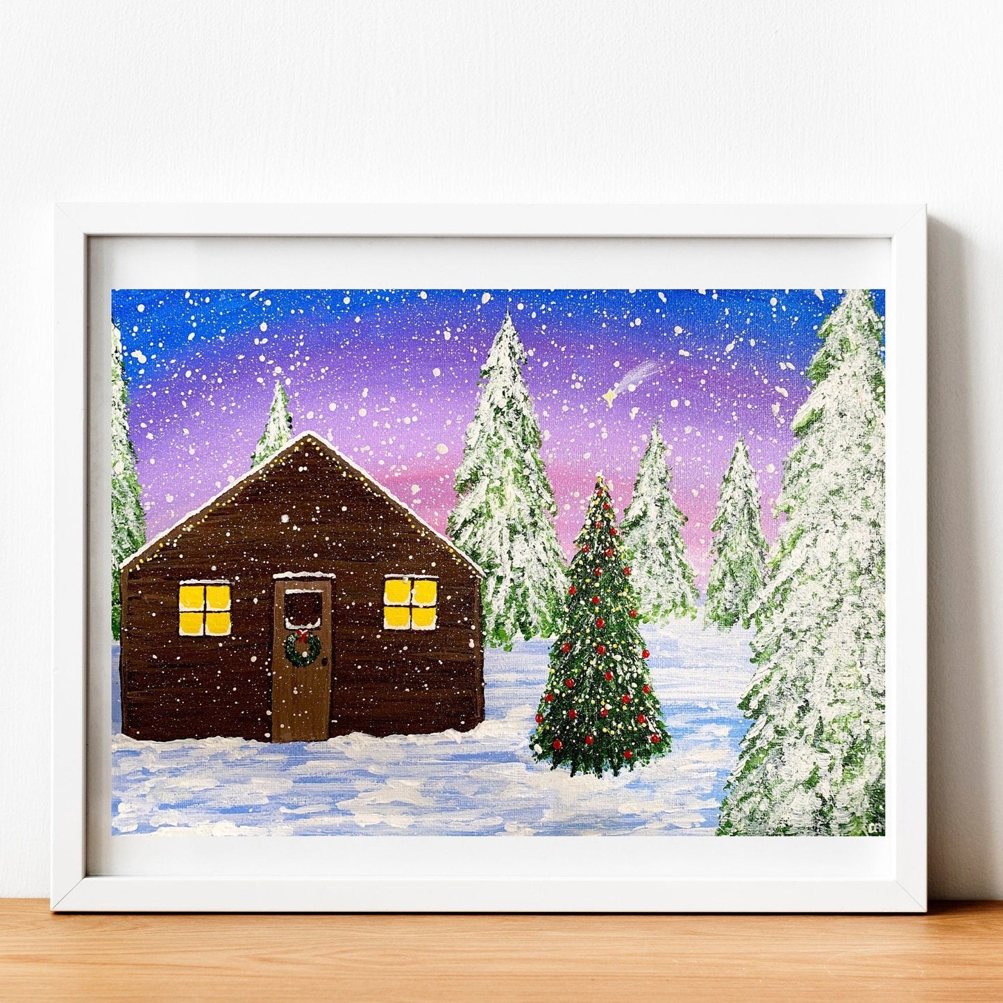 Christmas Cabin Art Print, Christmas Wall Art