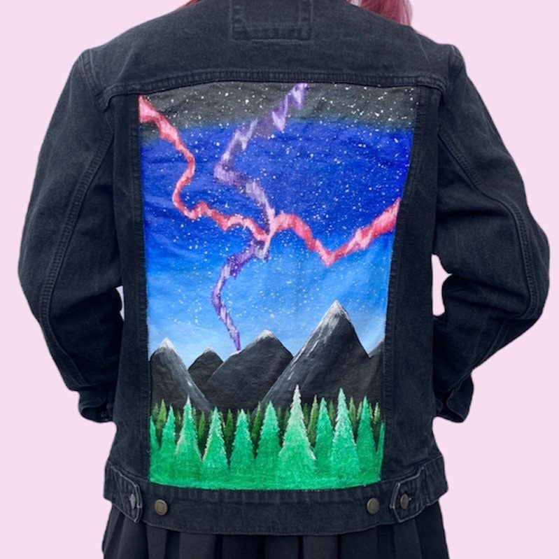 Northern Lights Jacket, Custom Painted Denim Jacket, Painted Jean