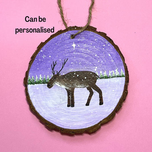 Reindeer Christmas Decoration, Hanging Wood Slice