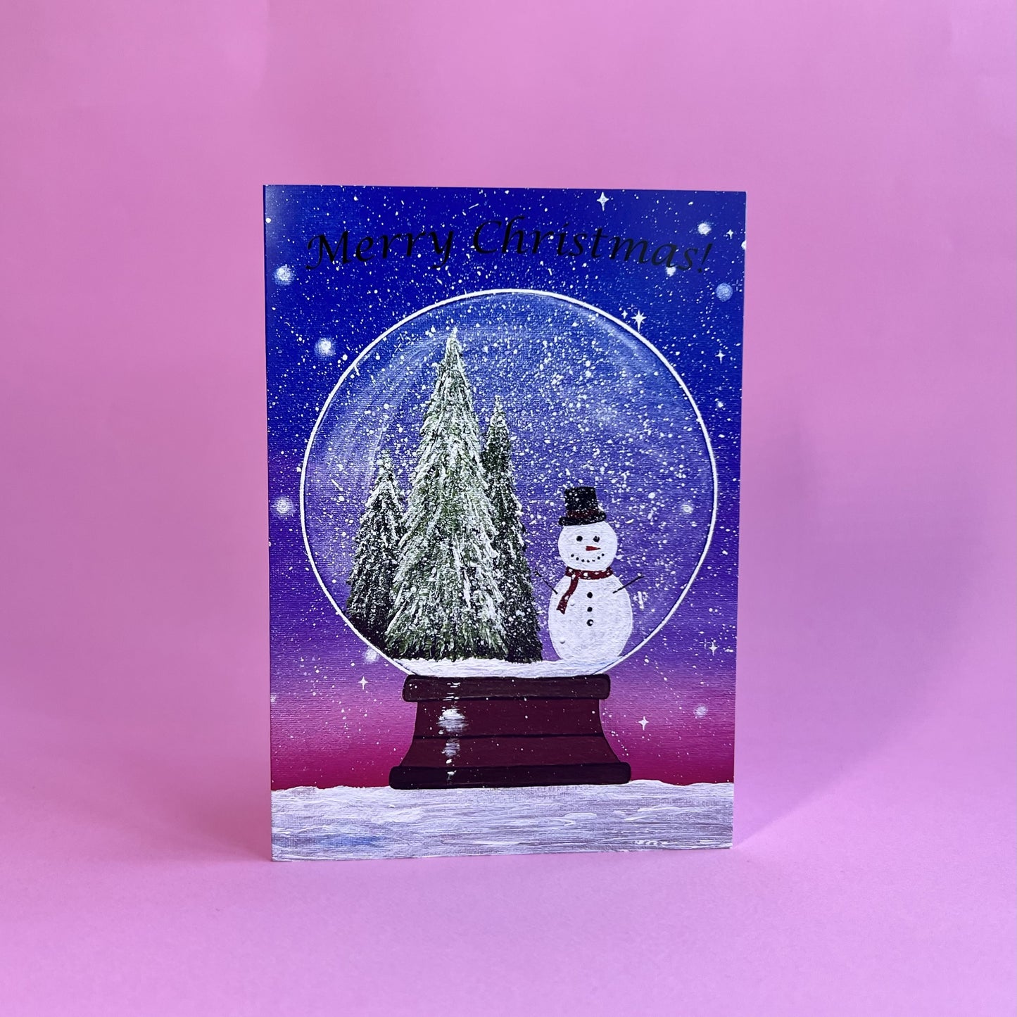 Christmas Snowglobe Card, Acrylic Painting Christmas Card, Snowman
