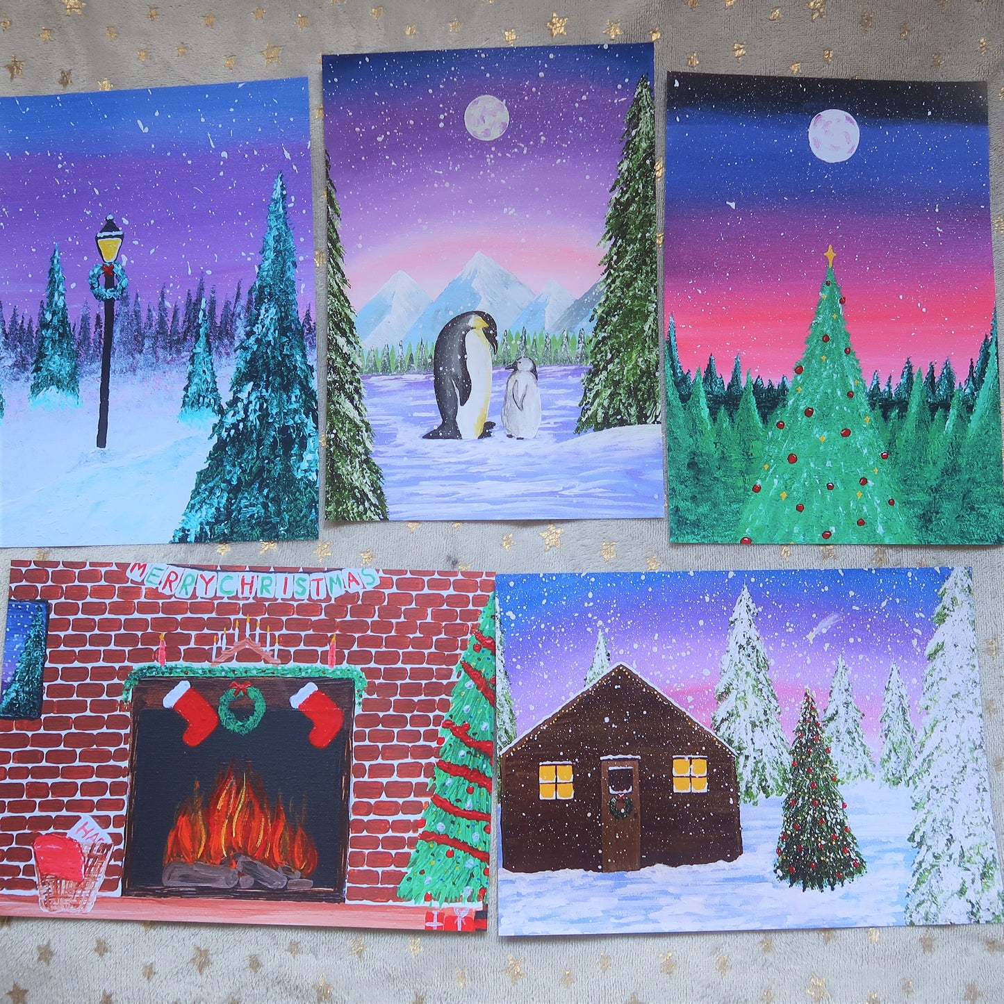 Christmas Cabin Art Print, Digital Download