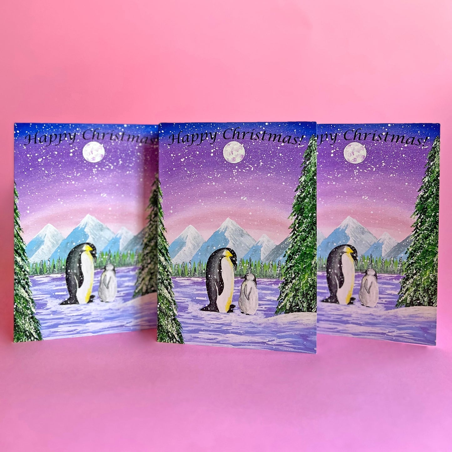 Penguin Christmas Card, Acrylic Painting Christmas Card