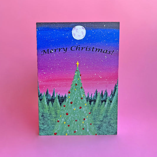 Christmas Tree Card, Acrylic Painting Christmas Card