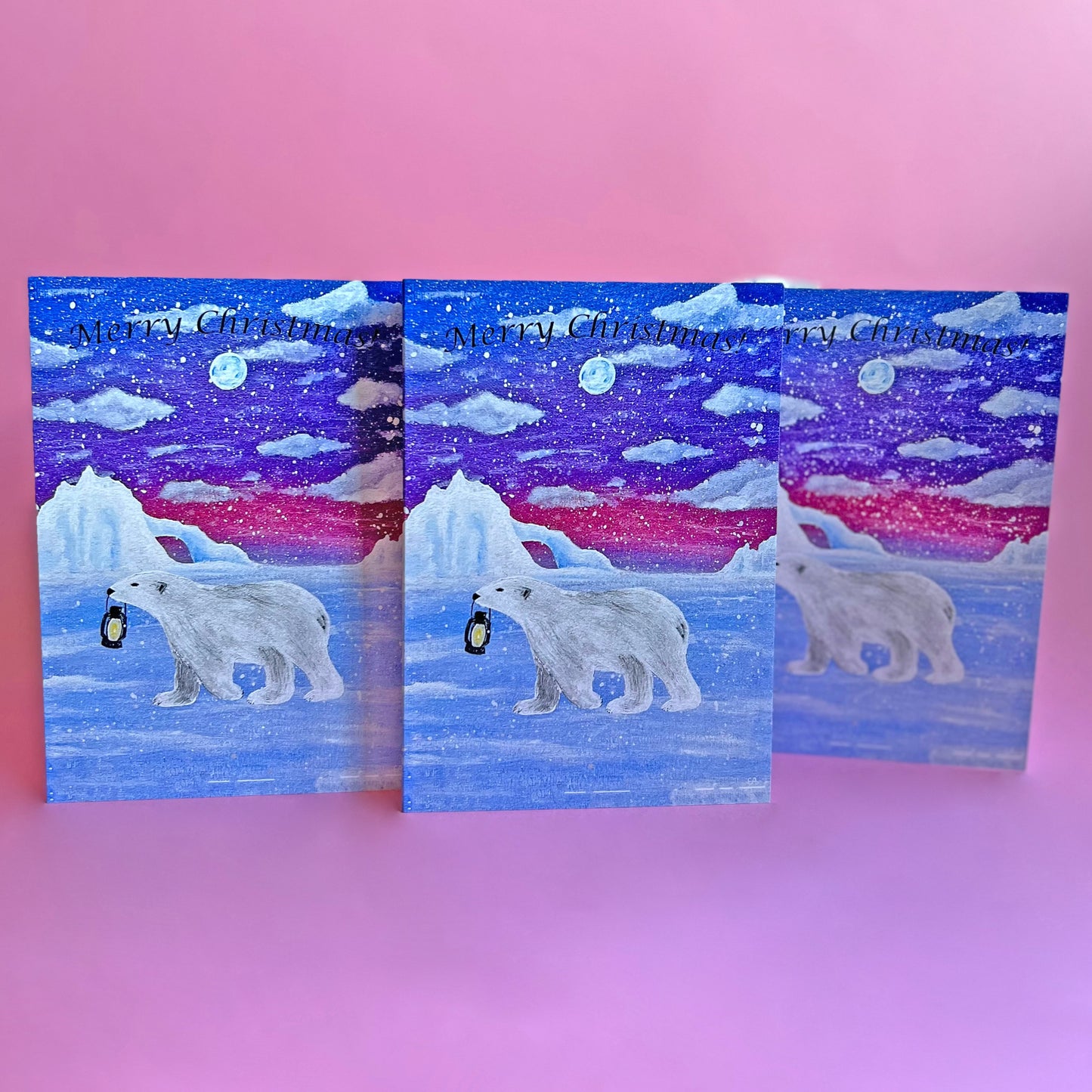 Christmas Polar Bear Card, Acrylic Painting Christmas Card