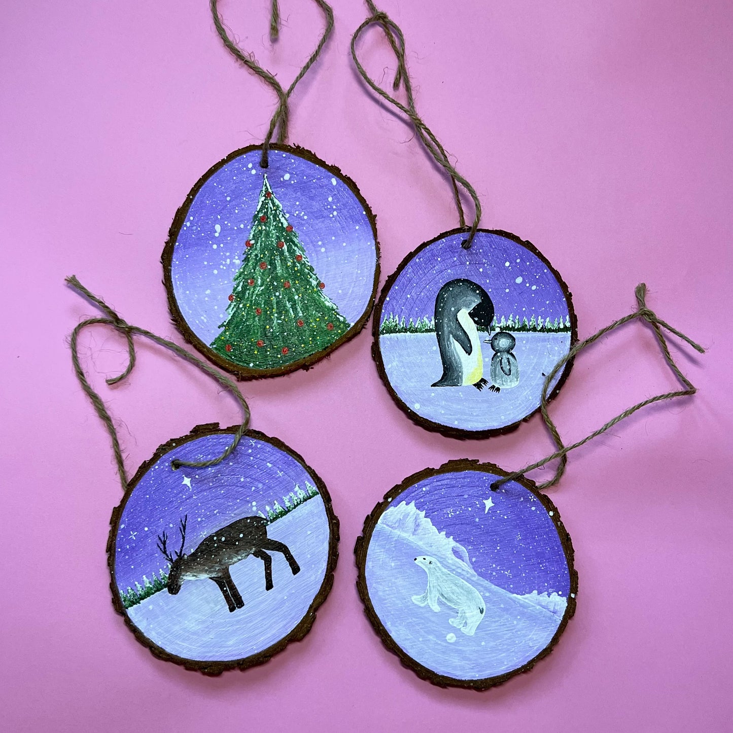 Polar Bear Christmas Decoration, Hanging Wood Slice