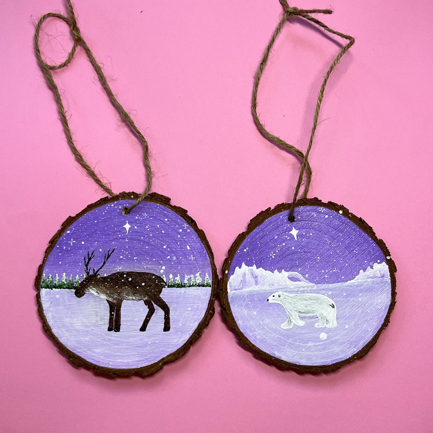 Reindeer Christmas Decoration, Hanging Wood Slice