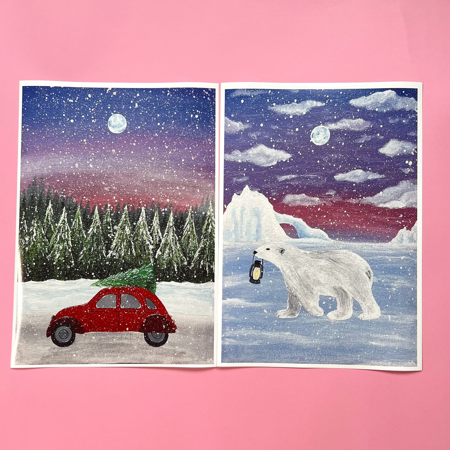 Red Car Christmas Art Print, Christmas Wall Art