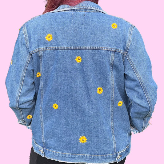 Mini Sunflowers Jacket, Custom Denim Jacket