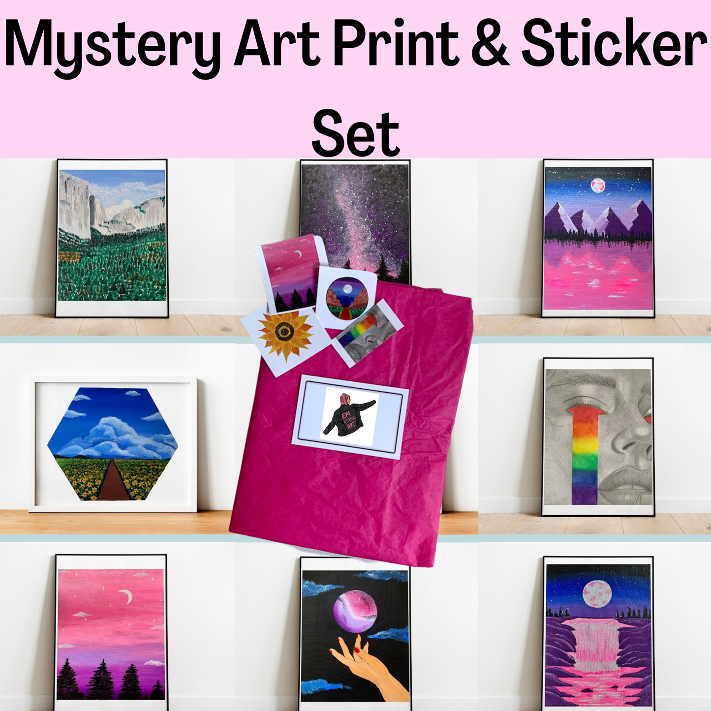 Mystery Art Print Gift Set & Sticker Pack