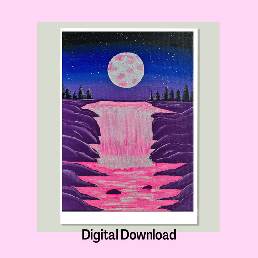 Pink Waterfall Art Print, Digital Download