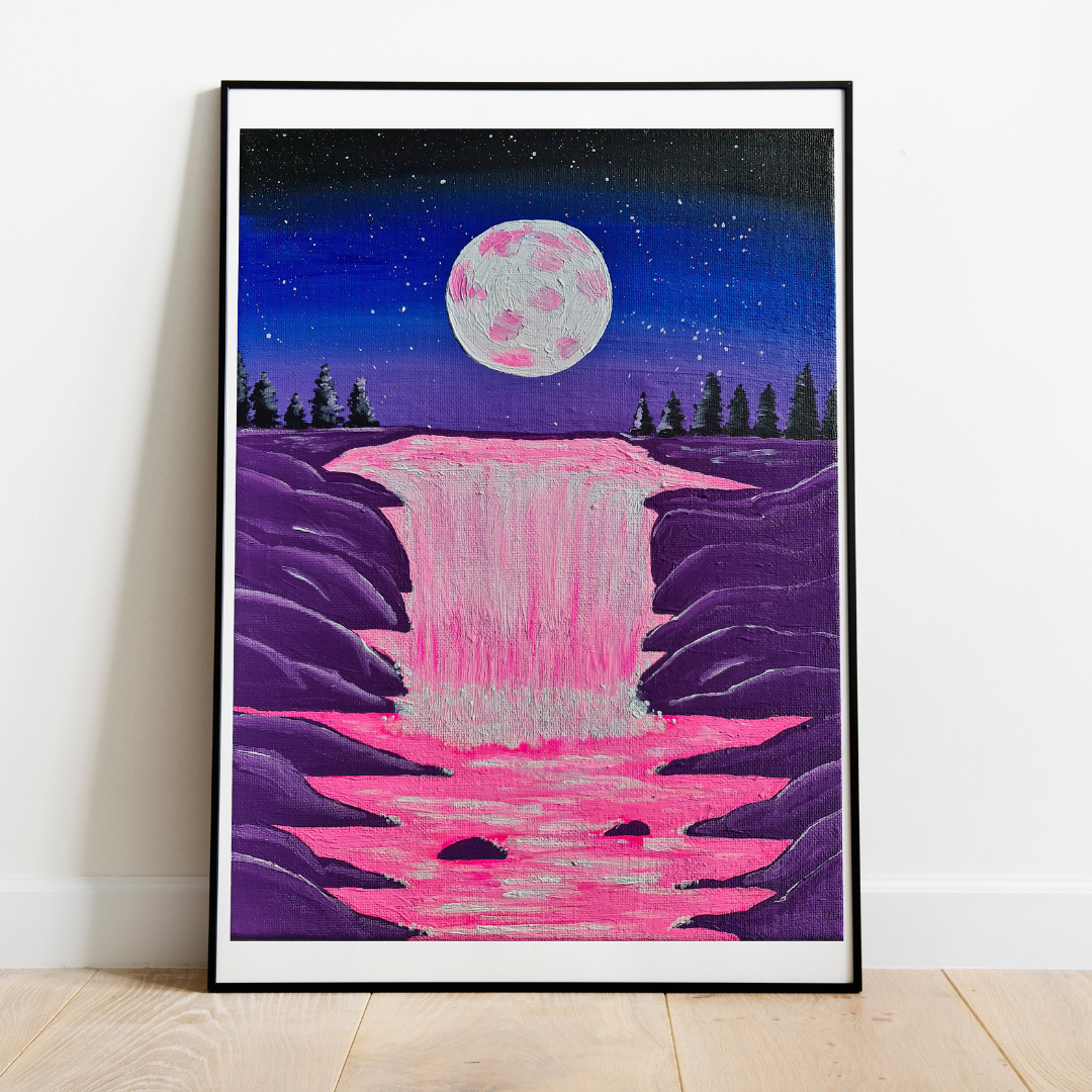 Pink Waterfall Art Print, Digital Download